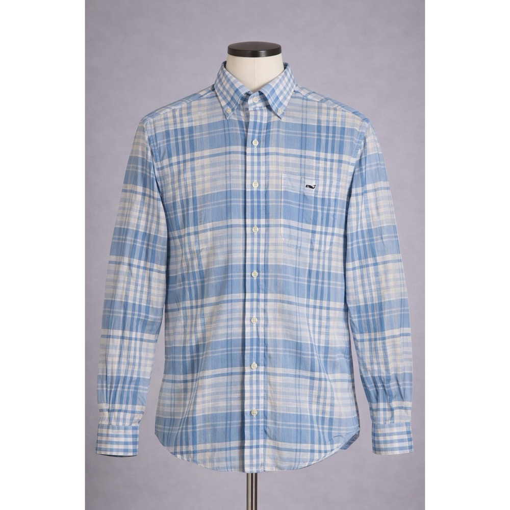 Vineyard Vines Tucker Shirt Men's Small Blue White Plaid Button Down Casual